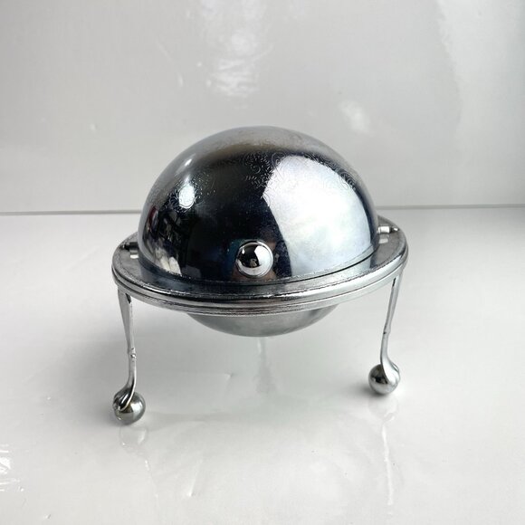 Vintage Caviar Server Silverplate Butter Swivel Dome Top Filigree Legs England - Picture 1 of 13